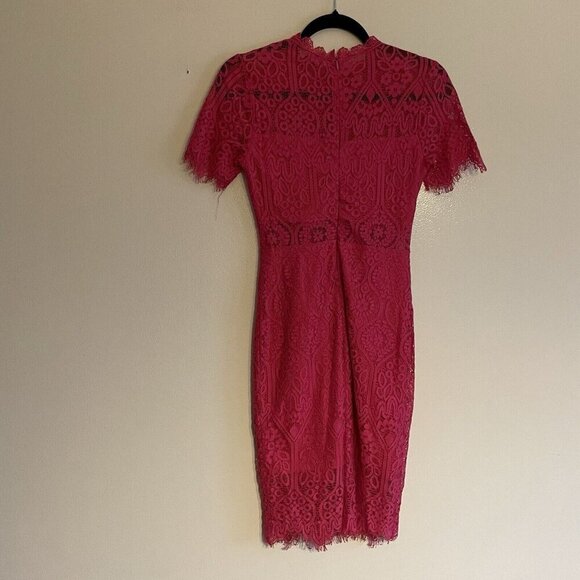 Lulus Women XS Fuchsia Lace High Neck Remarkable Short Sleeve Sheath Dress - Picture 8 of 12